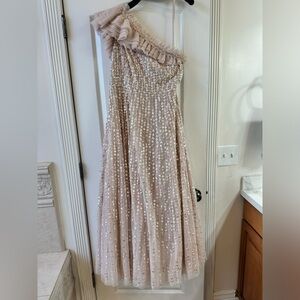 Raindrop one shoulder ankle gown needle and thread